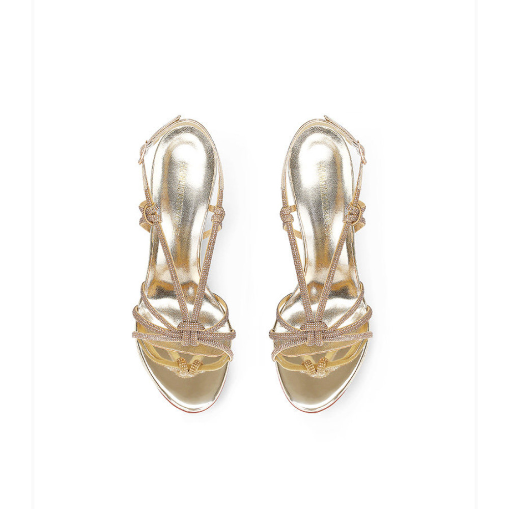 Sandal Strappy Heeled - Kadın Yaz Yeni Açık Altın Renkli