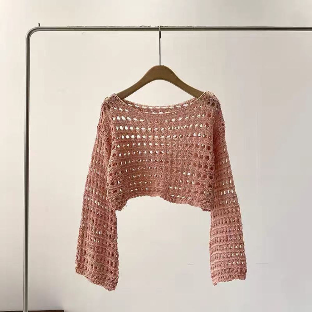 Crop Top Crochet - Yazlık Kadın Örgü Kazak, Fransız Tarzı,