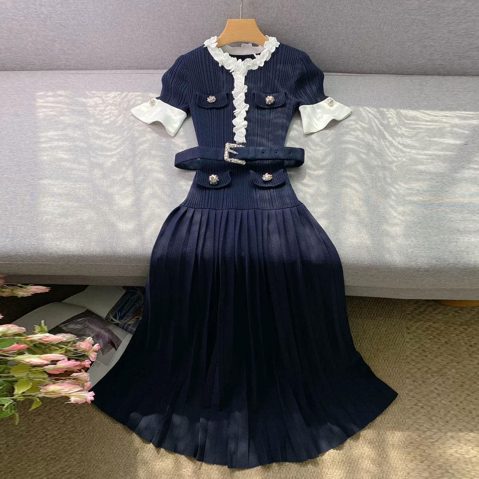 Midi Skirt Floral - Kadın Lacivert Örgü Midi Elbise, 3D
